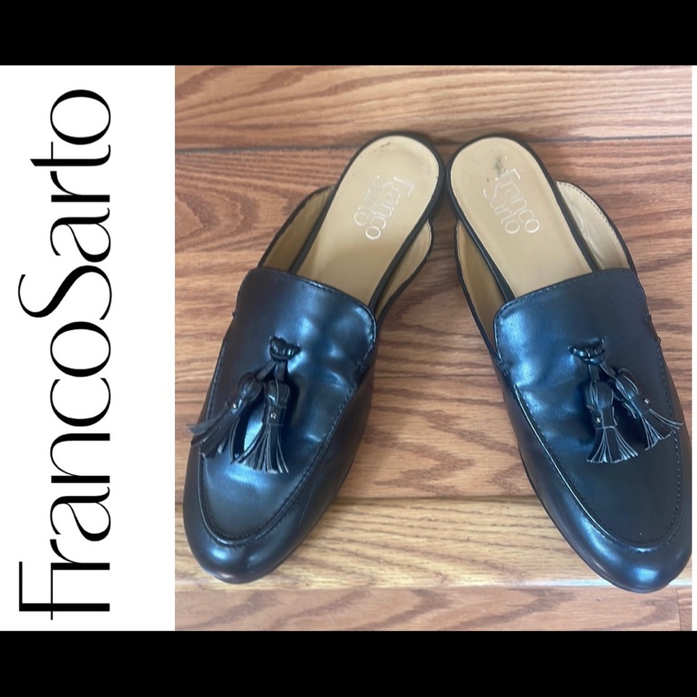 Franco Sarto Women's Prentice Black Tasseled Slip-On Loafer Mules Size 7.5M